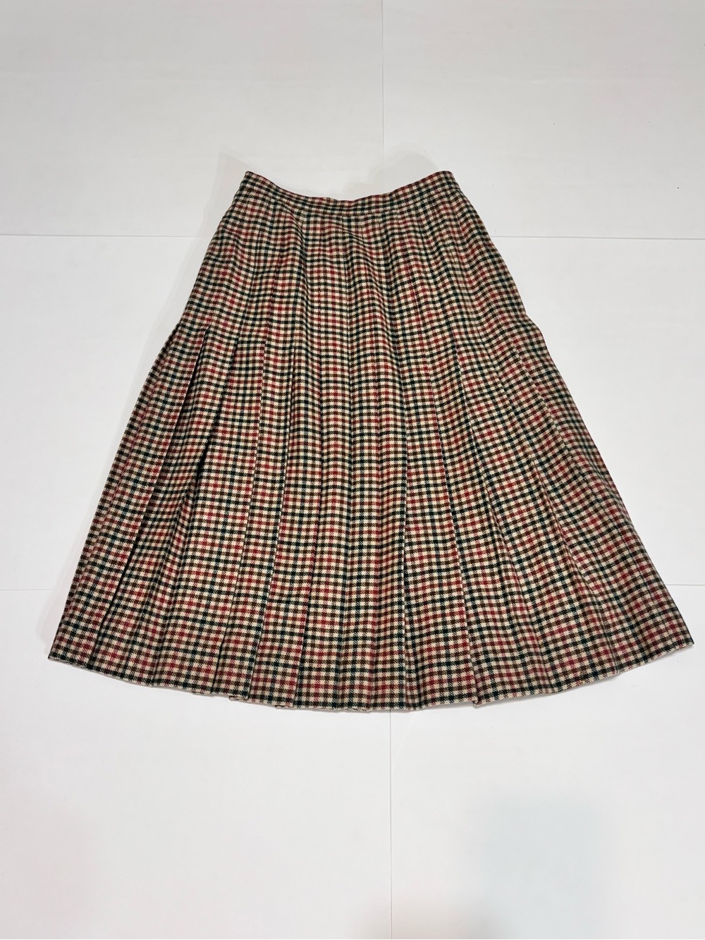 Pendleton Pleated Wool Blend Midi Skirt in Red and Green Plaid